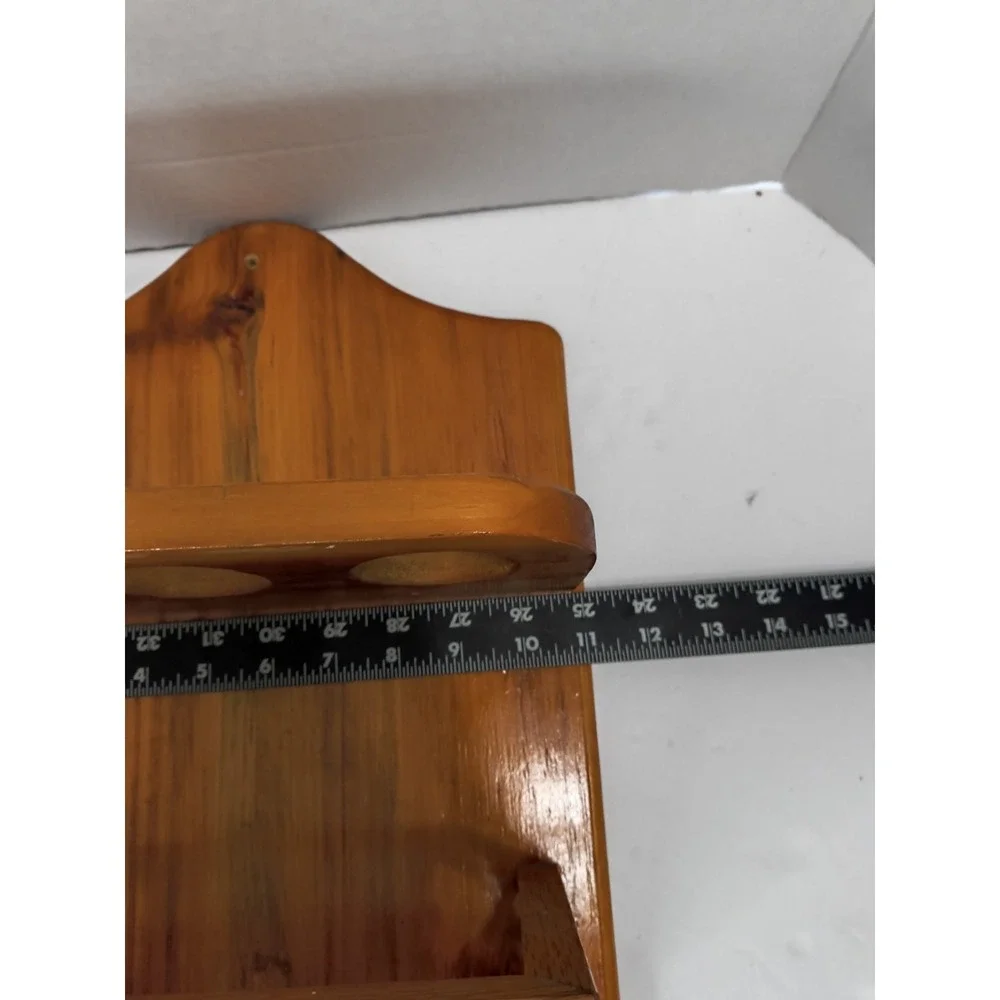 Vintage 1970s Wood Wall Shelf Spice Rack 17x11 Spindle Rail Display Shelf